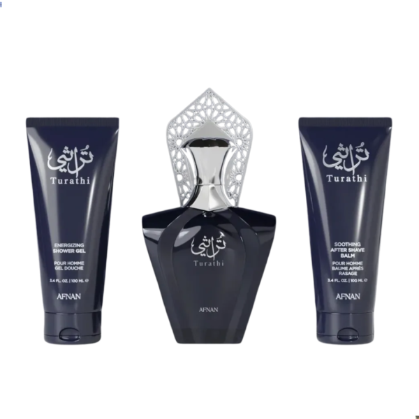 kit Turathi Blue Afnan: gel de banho 100ml + perfume 90ml + pós barba