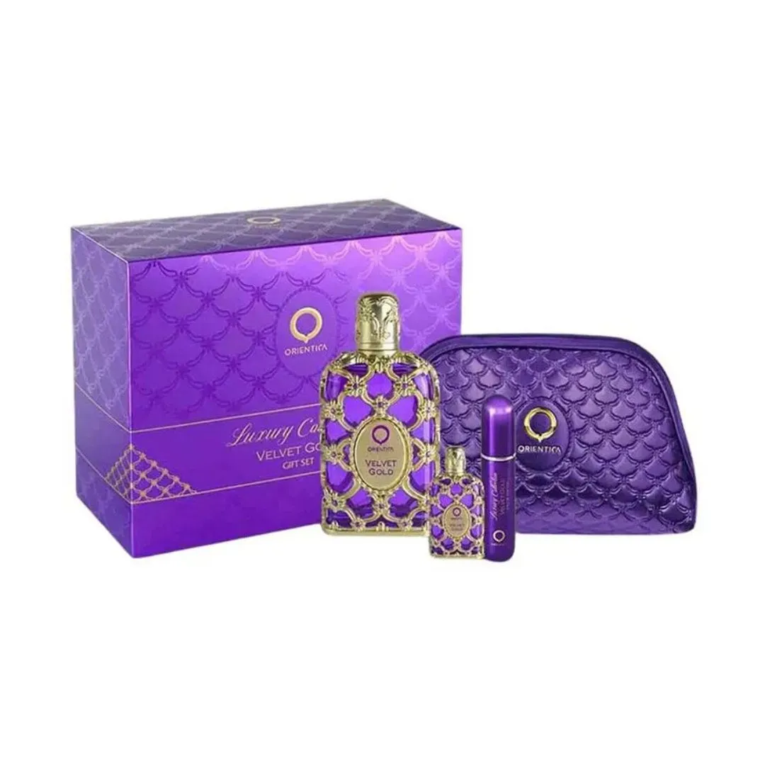 Kit Royal Orientica Velvet Gold Edp Spray De 80ml + Travel Size De 10 Ml + Bolsa + Porta Perfume