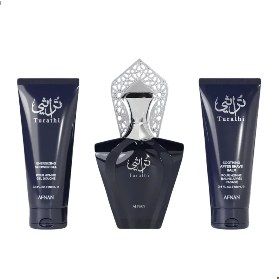 kit Turathi Blue Afnan: gel de banho 100ml + perfume 90ml + pós barba